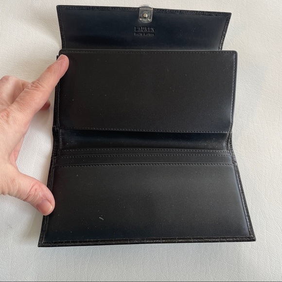 Lauren Ralph Lauren Croc Embossed Continental Wallet with Checkbook Insert Black - Picture 10 of 13